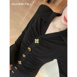 in stock Gourcuff Women's Black Elegant V-neck Knitted dress 25 Spring New High-end Slim-fit Skirt