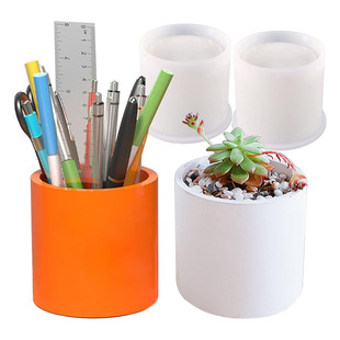 Square round hexagonal flower potted concrete gypsum storage pen holder crystal drop glue large pen container silicone mold