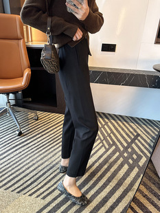 Thousands of texture! High Waist Elastic Casual Pants Women's Spring and Autumn Loose Commuting Cropped Acetic Acid Pants