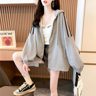 Fall 2022 new fashion Korean casual sports zipper sweater cardigan women's loose thin hooded jacket