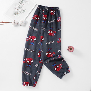 Children's Pajama Pants Boys Winter Coral Fleece Warm fleece-lined Boys' Flannel Big Children's Pajama Pants Korean Pants