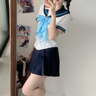 Japanese JK Sailor Suit Orthodox College Style School Style Short Sleeve Uniform Skirt Pleated Skirt suit Summer Women