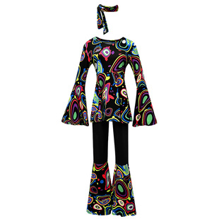 New Foreign Trade Hot Sale Disco Clothes Printed Top Pants suit Hood Stage Performance Clothing Women's Clothing