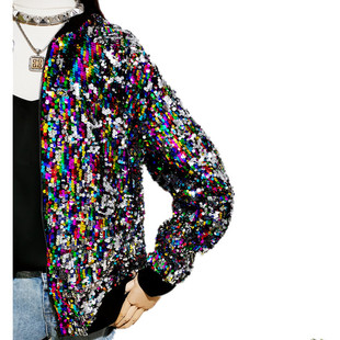 European and American style Foreign trade cross-border plus size personalized Street Women's sequined baseball uniform fashion new color jacket