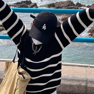 Autumn and Winter 2024 New Children's Half-turtleneck Half-zipper Sweater All-match Striped Sweater Long Sleeve Top Children's Wear