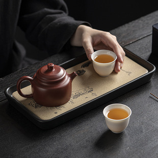 Tea Tray Black Pottery Absorbent Tea Tray Pot Bearing Dry Bubble Medium-sized Quick-drying Small Tea Tray National Tide Kung Fu Tea Set Tea Tray