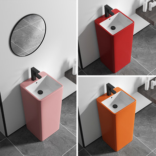 Pillar Ceramic Basin Color Frosted Pillar Basin Personalized Simple Integrated Floor Wash Basin Small Apartment Washstand