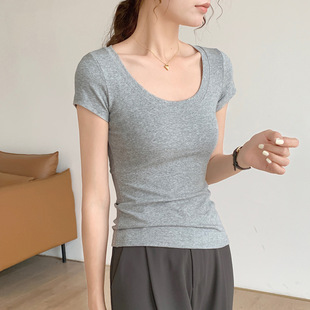 230g Cotton Short Sleeve Women's T-shirt Cotton 2025 New Summer Dress Slim Fit Slim Solid Color plus size Top Base Shirt