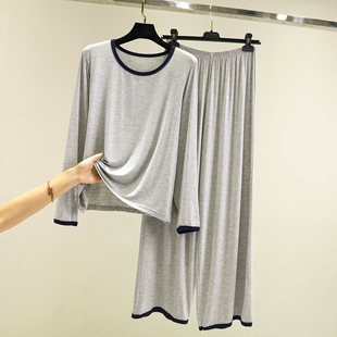 Loose Modal Pajamas Women's Spring and Autumn Thin Long-sleeved T-shirt plus size Elastic Base Shirt Casual Home Clothes suit