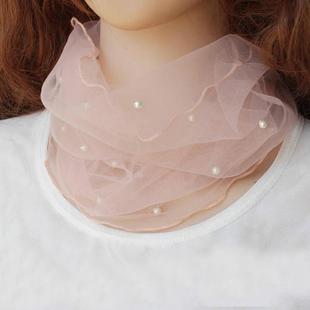 Women's Small Silk Scarf Neck Protection Neck Sleeve Women's Mesh Lace Bead Turtard Scarf Summer All-match Fashion Women's Scarf