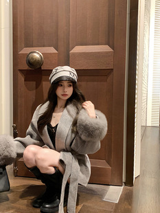 Grey Tape Wool Coat Women's Autumn and Winter Long-sleeved Loose High-end Cape Coat Mid-length Top