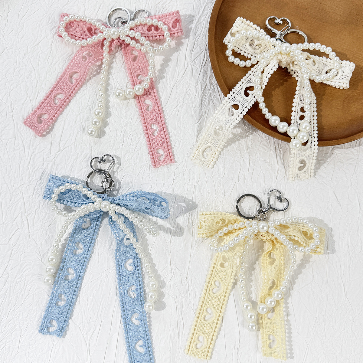 New Ballet Heart Girl Bow Ribbon Bag Charm Exquisite Sweet Cool Pearl Pendant Women's Phone Chain Keychain