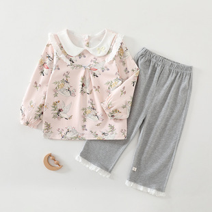 Girls Spring suit Spring and Autumn Stylish Baby Top Leggings Children's Casual Two-piece Spring and Autumn