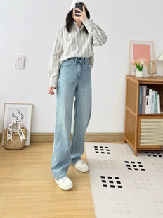 Ju soft waxy ~ four sides! Spring 2025 New Narrow Wide Leg Jeans Women's High Waist Slimming Straight Pants