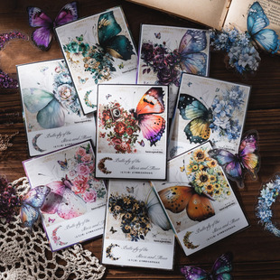 Beautiful Day Star and Moon Butterfly Series PET Stickers Retro Flowers Butterfly diy Hand Account Greeting Card Decorative Stickers