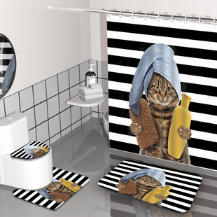 Amazon AliExpress hot bath funny cat waterproof shower curtain to map can be fixed size and fabric can be set