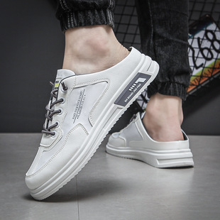 Men's Shoes 2024 Summer New Arrival Half-Shoe Men's Breathable Korean Style Fashionable White Canvas Student Slip-on Lazy Green