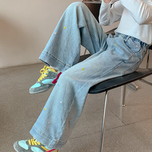 Girls' Embroidered Pants 2025 Spring New Children's Korean-style Trousers Big Children's Spring Straight Jeans