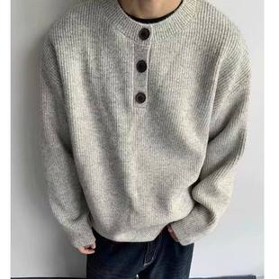 Korean Version Autumn and Winter V-Neck Sweater Men's Button Japanese Retro Lazy Style Top Loose Trendy Brand Sweater