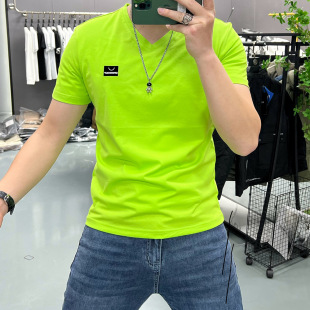 Men's Short-sleeved T-shirt Summer New Fashion Brand Men's Fashion Printed Slim-fit Half-sleeve Top Casual Handsome V-neck T-shirt