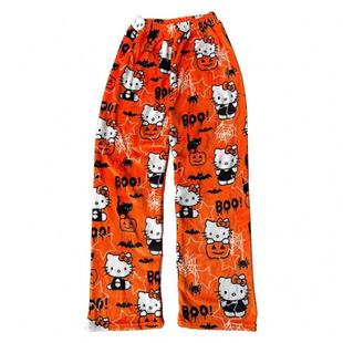 HelloKitty Girls Cute Sleeping Hello Kitty Coral Fleece Cartoon Home Warm Home Pajamas Walking Pants