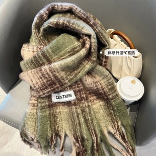 Factory Atmosphere Plaid Scarf Women's Autumn and Winter Thickened Mahai Imitation Cashmere Student Warm Couple Scarf Men's Cross-border Scarf