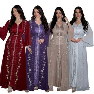 XQY500261 Amazon Four Seasons Commuter Vest Jacket dress Chiffon Rhinestone Muslim suit Robe