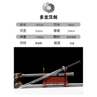 Longquan General Sword Duolong Han Sword One-Piece Forged Ancient Style Film and Television Sword Qin Wang Sword Collection Unedged