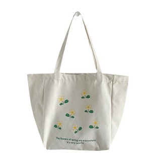 Small Fresh Literary Flower Canvas Bag Women's Shoulder Large Capacity Student Class Satchel Canvas Bag Lightweight Shopping Bag