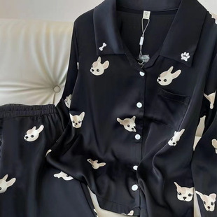 sleepwear Export Pajamas Women's Supply Spring and Autum Ice Silk Girls Home Clothes Long-sleeved Pants Imitation Silk