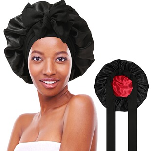 Women's solid color satin double-sided contrast color elastic bandage nightcap beauty makeup cap headscarf cap elastic wide-brimmed shower cap