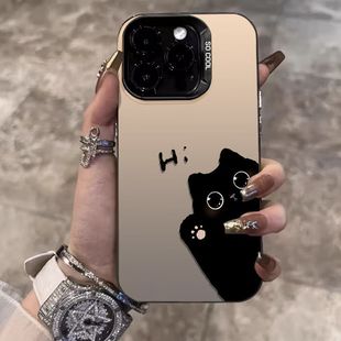 Wave Black Cat Suitable for iPhone16promax Niche Apple 15pro Drop-resistant 14plus Creative 13 Trendy Brand X