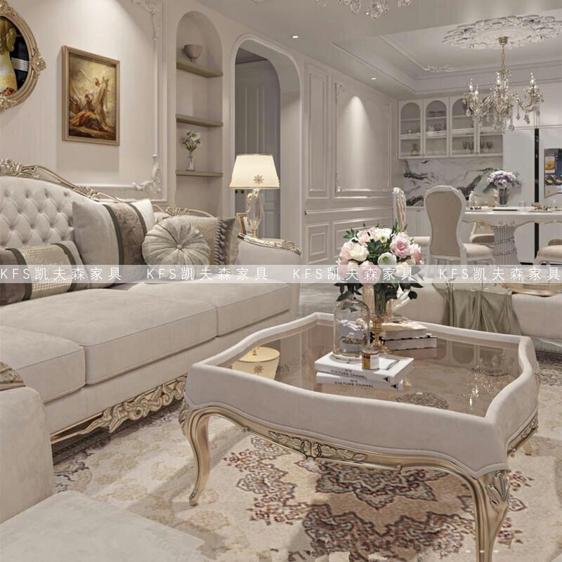 A10L French Style Light Luxury Court Style Fabric Sofa Solid Wood Carved Living Room Neo-classical European Style Villa Luxury Furniture
