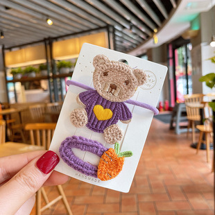 Korean style cartoon love bear leather band hair rope cute wool fruit bang BB clip set broken hair clip hair clip