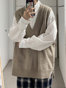 Women's Vest Jacket Men's Korean Style Fashionable Personalized ins Hong Kong Style V-neck Sweater Vest Loose Lazy Autumn and Winter Knitted Vest