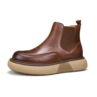 2023 autumn and winter new men's shoes genuine leather men's casual Martin boots warm cotton boots slip-on trendy short boots