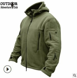 Foreign trade Men's outdoor warm liner fleece jacket men's cold-proof jacket wind hat coat color hooded jacket