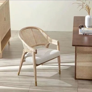 Nordic Simple Retro Solid Wood Rattan Dining Chair Homestay Home Leisure Chair Restaurant Designer Chinese Style Chair Single Person