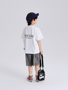 Pudding Haru Boys Summer Base Shirt Large Children's Letter Printed Round Neck Short-sleeved T-shirt Loose Children's Top