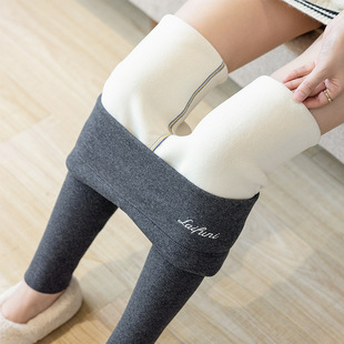 Lamb fleece leggings women's autumn and winter outer wear plus fleece large size cotton pants high waist slim one-piece fleece pants warm autumn pants