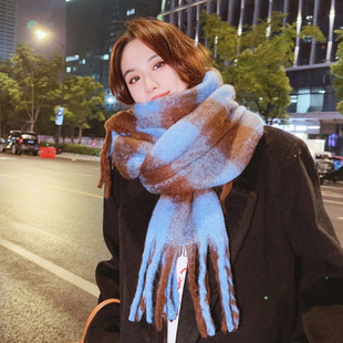 Scarf Korean version of women's winter explosions shawl high-end sense Joker Plaid thick warm imitation cashmere scarf men's wholesale