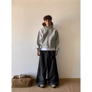 American Casual Basic Solid Color Hooded Cardigan Sweater for Men and Women Spring and Autumn cleanfit Loose Couple Hoodie Jacket