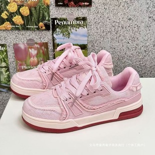 in stock Couple Niche Sports Casual Sneakers Men's Summer Pink Denim Edge Vintage Bread Shoes Women's Shoes
