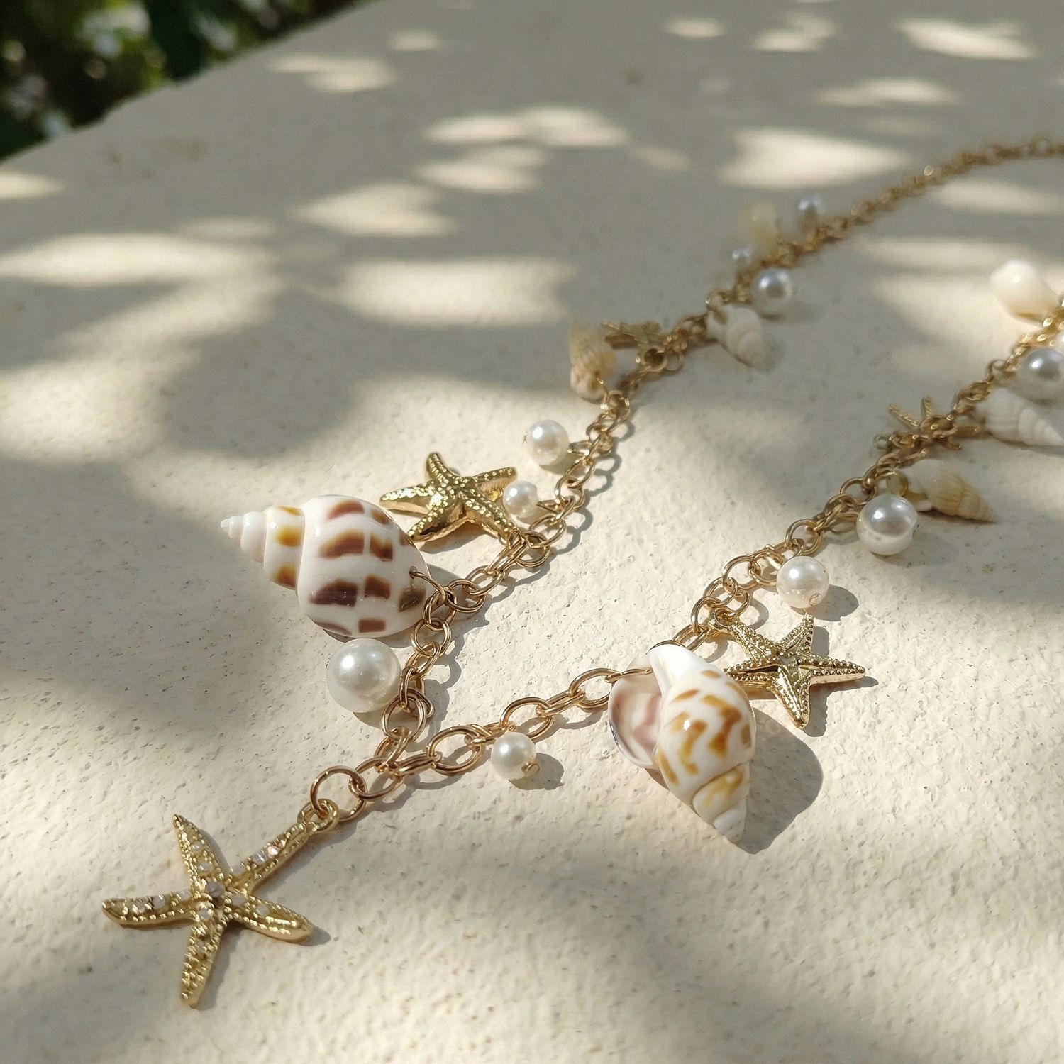 European and American Cross-Border Popular Golden Shell Waist Chain Sexy Beach Vacation Style Shell Starfish Pearl Waist Chain Accessories for Women