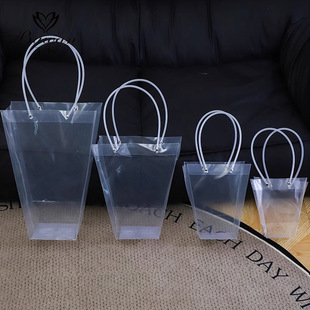 T-shaped PP transparent handbag Mother's Day flower bouquet bag cake dessert succulent plant bag wedding candy packaging bag