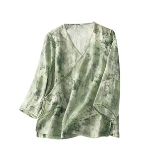 Amazon Shrimp Cross-border Chinese Style Women's Imitation Ramie Top Fashion Short Loose Cotton Linen Shirt Plate