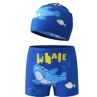 Factory direct supply children's swimming trunks boys swimming suits cartoon boys boxer shorts children's swimming suits swimming cap set