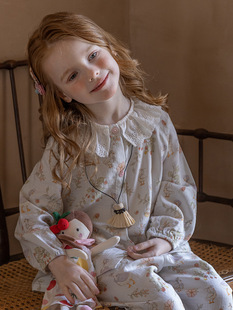 Summer 2025 Girls Children Bamboo Cotton Home Clothes Spring and Summer Long Sleeve Trousers Home Clothes suit Breathable