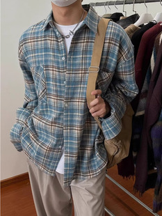 Spring and Autumn Trendy Men's Wear Plaid Shirt Women's Ins Korean-style All-match Sun-protective Shirt Cardigan Shirt Coat Trendy Top