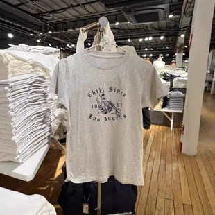 BM Style American Style Grey Round Neck Dinosaur Motorcycle Printed Short-sleeved T-shirt Women's BM Spice Girls New Casual Short Top
